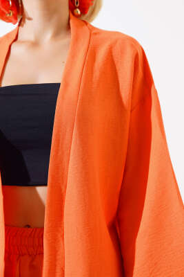 Krep Kimono İkili Takım Oranj - Kadın Giyim Modelleri
