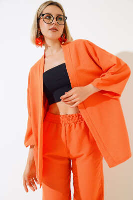 Krep Kimono İkili Takım Oranj - Kadın Giyim Modelleri