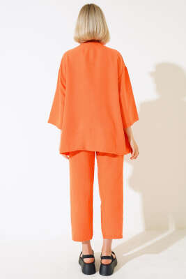 Krep Kimono İkili Takım Oranj - Kadın Giyim Modelleri