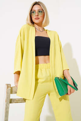 Krep Kimono İkili Takım Yağ Yeşili - Kadın Giyim Modelleri