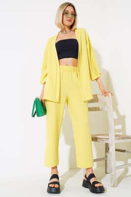 Krep Kimono İkili Takım Yağ Yeşili - Kadın Giyim Modelleri