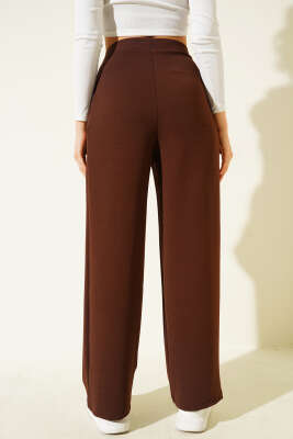 Krep Kumaş Geniş Pantolon Kahve - Yılın Fırsatı