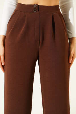 Krep Kumaş Geniş Pantolon Kahve - Yılın Fırsatı