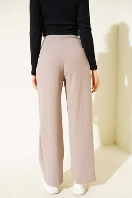 Krep Kumaş Geniş Pantolon Vizon - Yılın Fırsatı