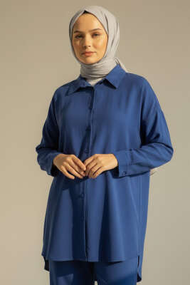 Krinkıl Görünümlü Düğmeli Takım İndigo - BIGDART