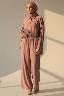 Krinkıl Görünümlü Düğmeli Takım Pudra 