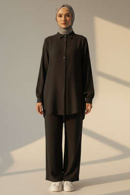 Krinkıl Görünümlü Düğmeli Takım Siyah - İkili Takım