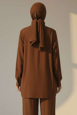 Krinkıl Görünümlü Düğmeli Takım Taba - İkili Takım