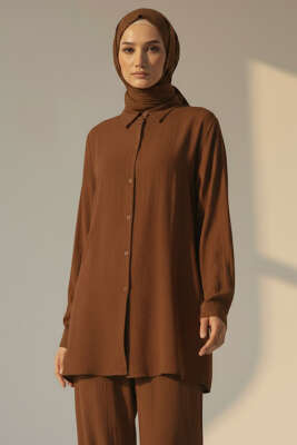 Krinkıl Görünümlü Düğmeli Takım Taba - İkili Takım