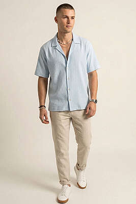 Krinkıl Oversize Erkek Gömlek Bebe Mavi - Yılın Fırsatı