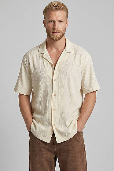 Krinkıl Oversize Erkek Gömlek Bej - Yılın Fırsatı