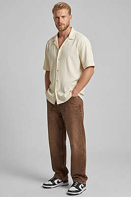 Krinkıl Oversize Erkek Gömlek Bej - Yılın Fırsatı