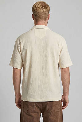 Krinkıl Oversize Erkek Gömlek Bej - Yılın Fırsatı