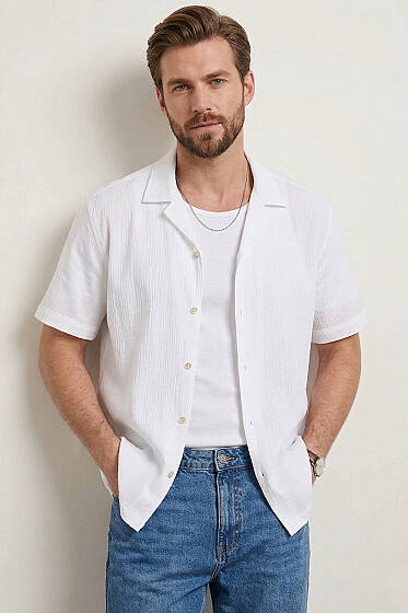 Krinkıl Oversize Erkek Gömlek Beyaz - Yılın Fırsatı