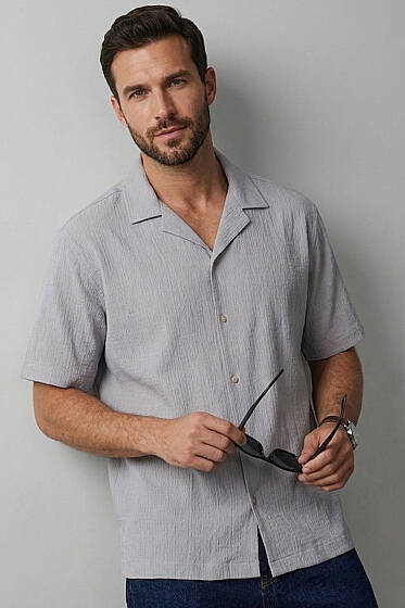 Krinkıl Oversize Erkek Gömlek Gri - Yılın Fırsatı