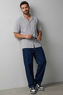 Krinkıl Oversize Erkek Gömlek Gri - Yılın Fırsatı