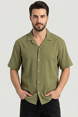 Krinkıl Oversize Erkek Gömlek Haki - WİPEOUT