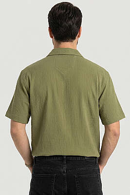 Krinkıl Oversize Erkek Gömlek Haki - Yılın Fırsatı