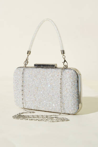 Kristal Taşlı Abiye Çanta Beyaz - Kol Çantası