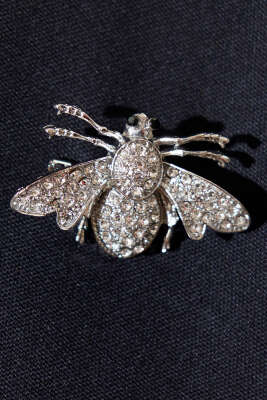Kristal Taşlı Arı Figürlü Broş Gümüş - Broş
