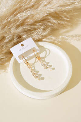 Kristal Taşlı Küpe Gold - Küpe