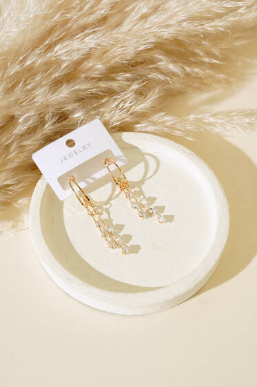 Kristal Taşlı Küpe Gold - Küpe