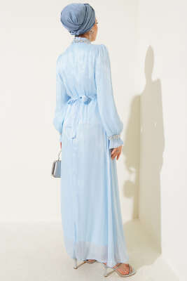 Kristal Taşlı Şifon Elbise Bebe Mavi - Tesettür Elbise