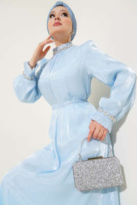 Kristal Taşlı Şifon Elbise Bebe Mavi - Tesettür Elbise