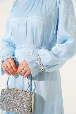 Kristal Taşlı Şifon Elbise Bebe Mavi - Tesettür Elbise