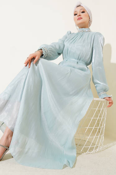 Kristal Taşlı Şifon Elbise Mint - Elbise