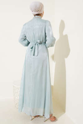 Kristal Taşlı Şifon Elbise Mint - Tesettür Elbise