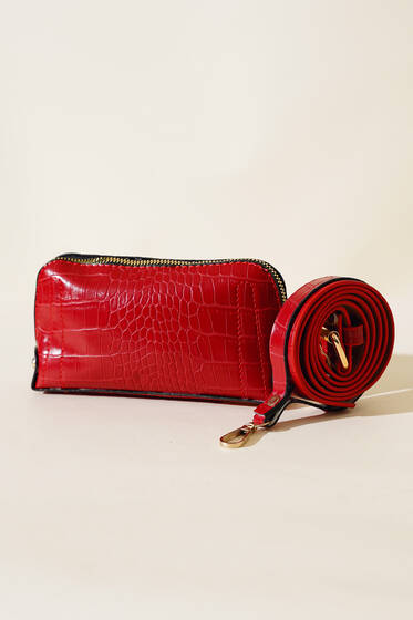 Kroko Desen Bel Çantası Kırmızı - Bel Çantası