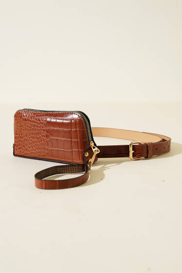 Kroko Desen Bel Çantası Taba - Bel Çantası