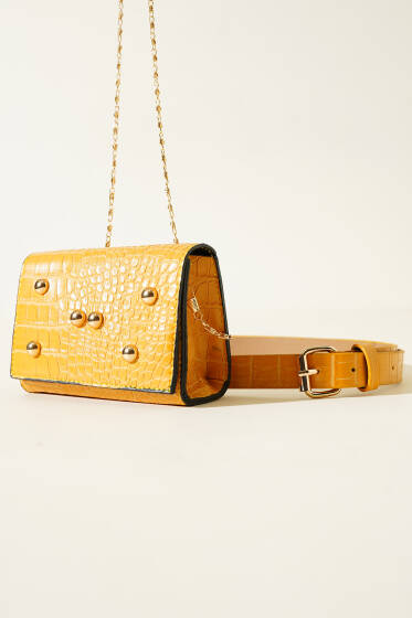 Kroko Desen Mıknatıslı Bel Çantası Hardal - Bel Çantası