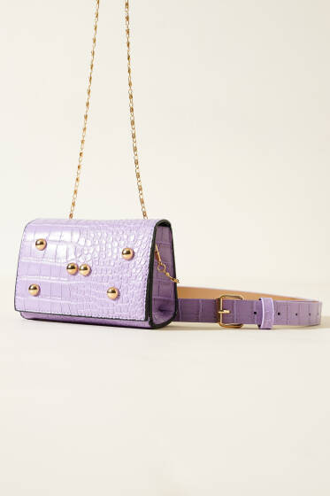 Kroko Desen Mıknatıslı Bel Çantası Lila - Bel Çantası