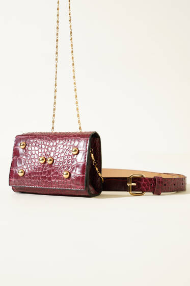 Kroko Desen Mıknatıslı Bel Çantası Vişne - Bel Çantası