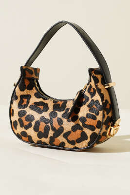 Kroko Desen Mini Baget Çanta Leopar 