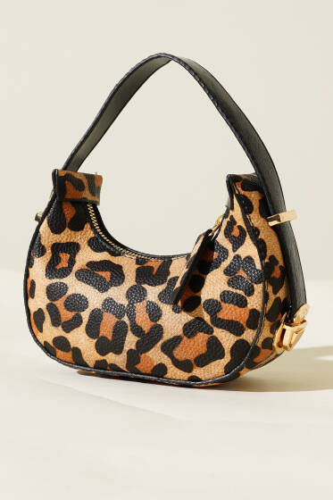 Kroko Desen Mini Baget Çanta Leopar - Kol Çantası