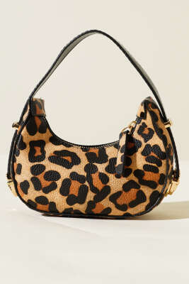 Kroko Desen Mini Baget Çanta Leopar - Kol Çantası