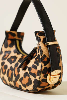 Kroko Desen Mini Baget Çanta Leopar - Kol Çantası