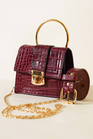 Kroko Desen Minimalist Vişne Çanta - Kol Çantası