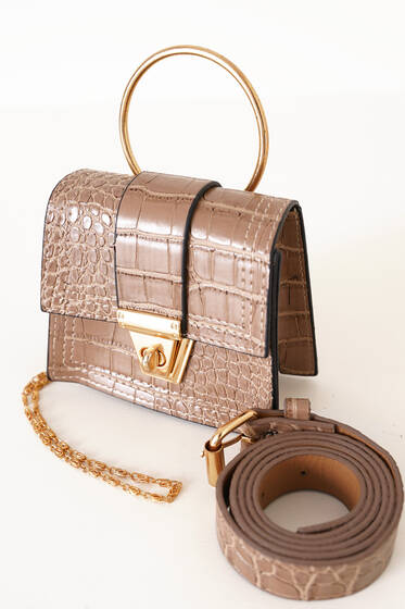 Kroko Desen Minimalist Vizon Çanta - Kol Çantası