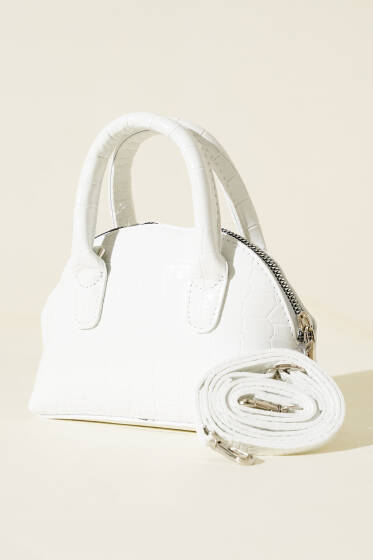 Kroko Desen Rugan Mini Çanta Beyaz - Kol Çantası