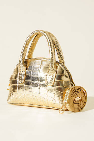 Kroko Desen Rugan Mini Çanta Gold - Kol Çantası