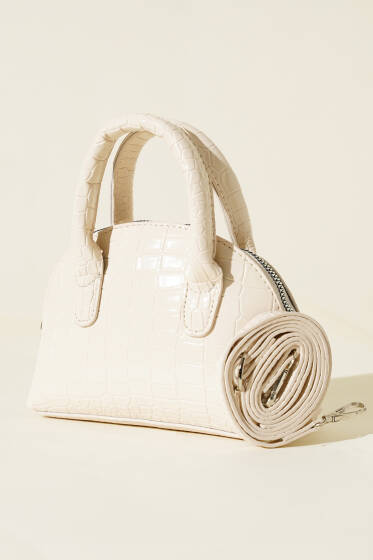 Kroko Desen Rugan Mini Çanta Krem - Kol Çantası