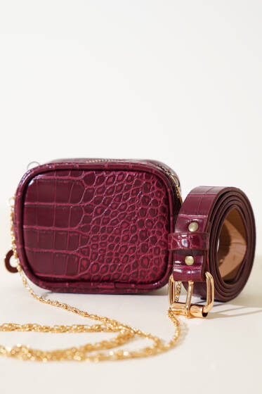 Kroko Desen Vişne Bel Çantası - Bel Çantası