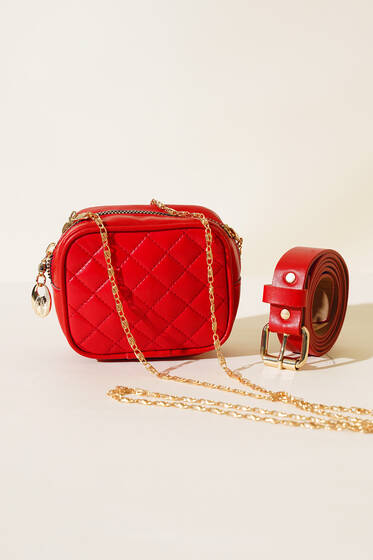 Kroko Desenli Mini Bel Çantası Kırmızı - Bel Çantası