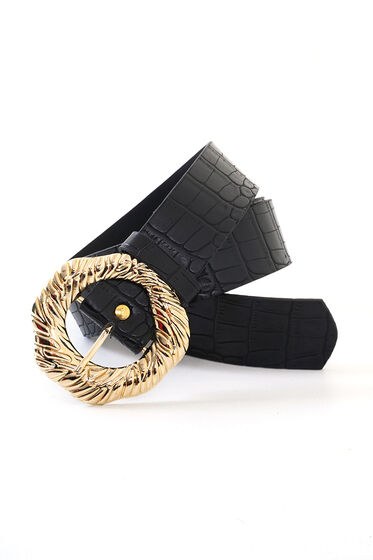 Kroko Desenli Siyah Kemer - Deri Kemer