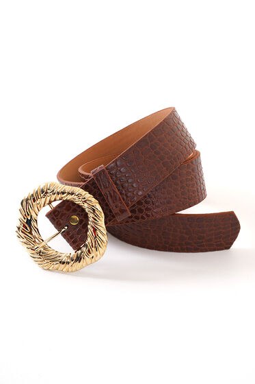 Kroko Desenli Taba Kemer - Deri Kemer