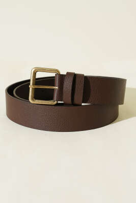 Kroko Görünümlü Metal Tokalı Kemer Acı Kahve - Deri Kemer